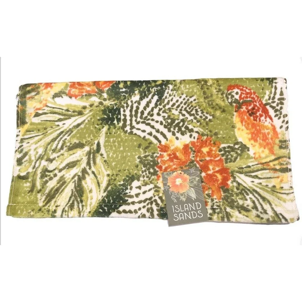Tropical Island Sands Parrot Palm Plush Hand Towels Beach Summer House Set of 2